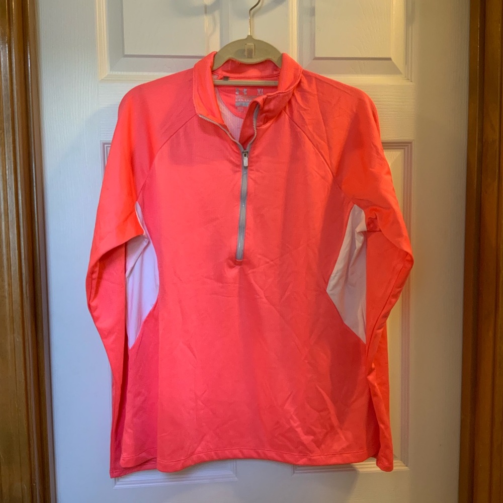 Under Armour pink and white quarter zip